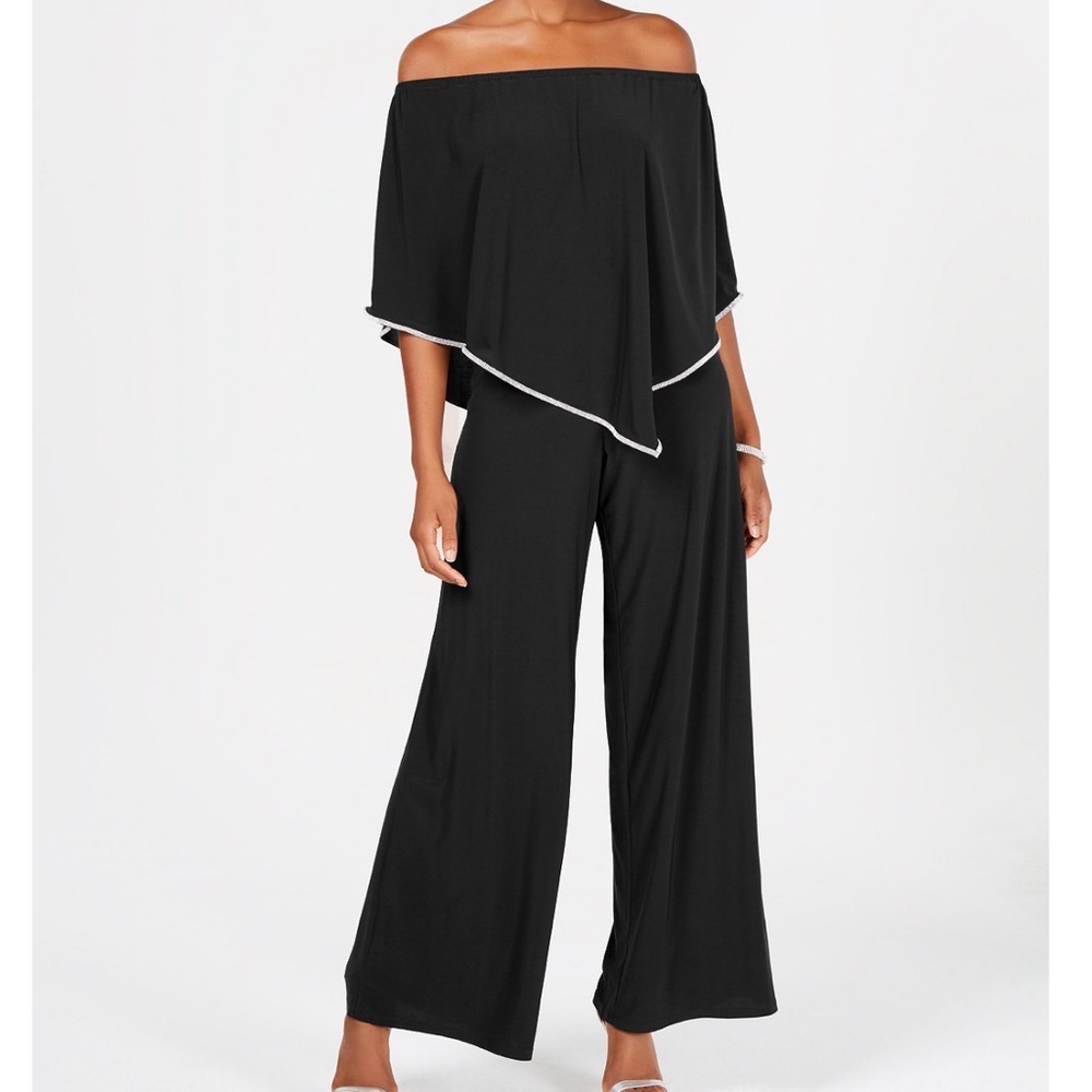 MSK Black Off-Shoulder Jumpsuit with White Trim
